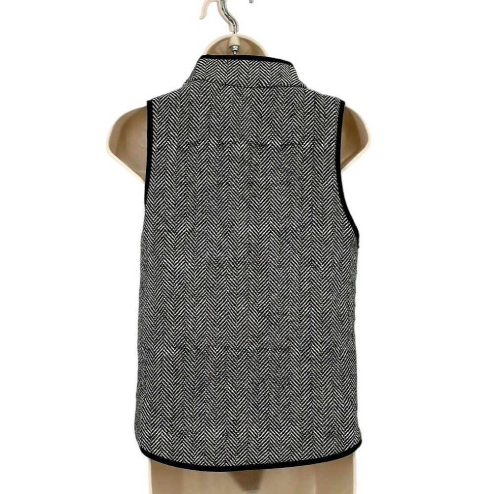 Merokeety Herringbone Quilted Vest Womens Size XS Black White Full Zip Pockets - Picture 7 of 10